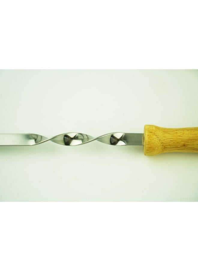 Joyous 10-Piece Stainless Steel Flat Blade Barbeque Skewers Silver and Brown 2 x 20 x 60 cm 33012 - Image 4